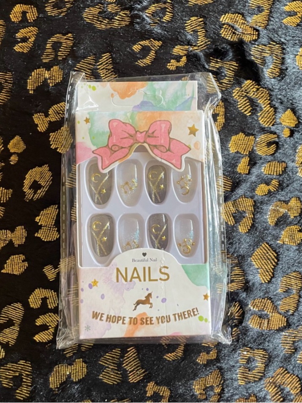 Celestial Press On Nails Gold Moon and Stars Cat Eye Fake Nails Set 24pc New